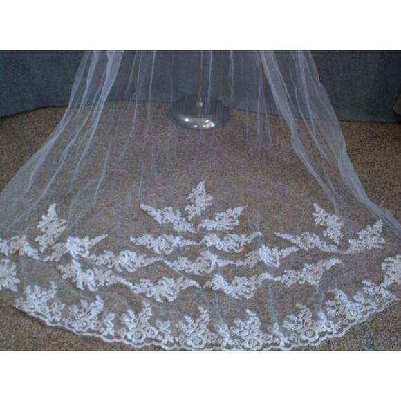 White Bridal Lace Wedding cathedral lace appliqued bridal wedding white veil main image 5
